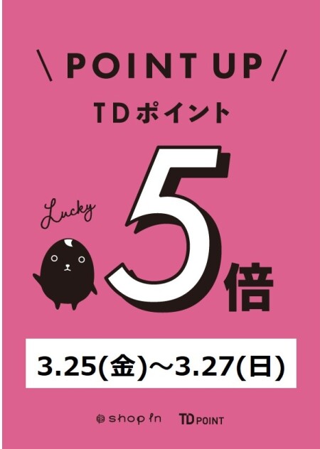⭐3月25日~27日TDポイント5倍デー開催決定⭐